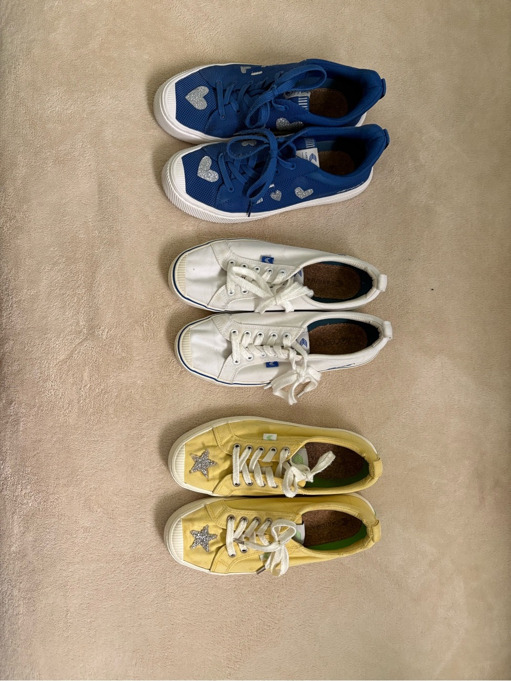 Cariuma one of a kind Canvas Heart and Star Sneakers - Blue, White, Yellow